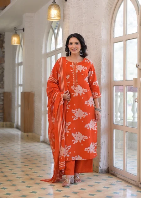 K 1176 By Naisha Cotton Printed Kurti With Bottom Dupatta 